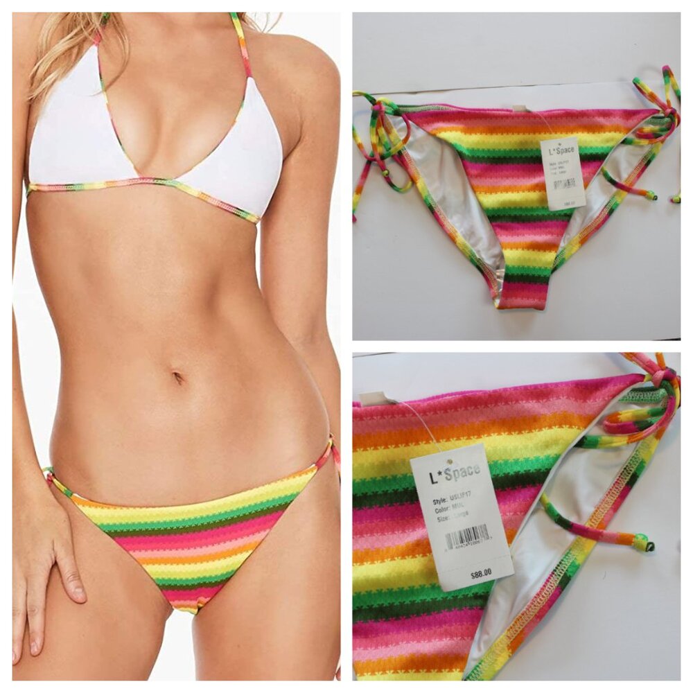 L Space Under The Sun Itty Swim Bikini String Bottom Yellow Large NWT